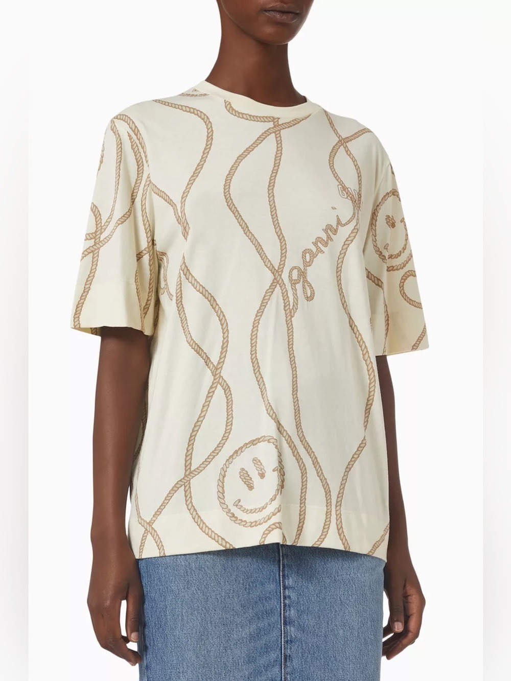 GANNI Rope-print T-shirt in Organic Cotton XXS
